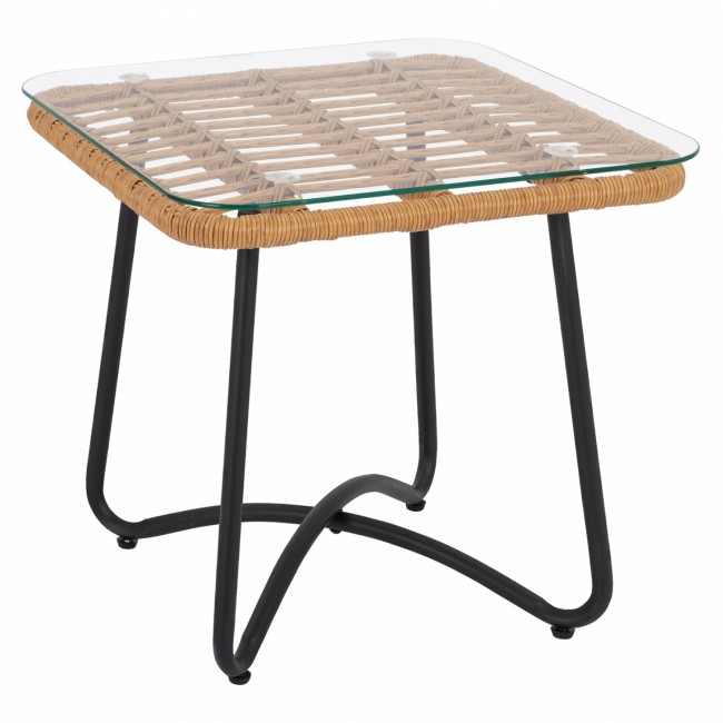 Τραπέζι εξωτερικού χώρου από μέταλλο-wicker-γυαλί σε μαύρο-μπεζ 50x50x48,5