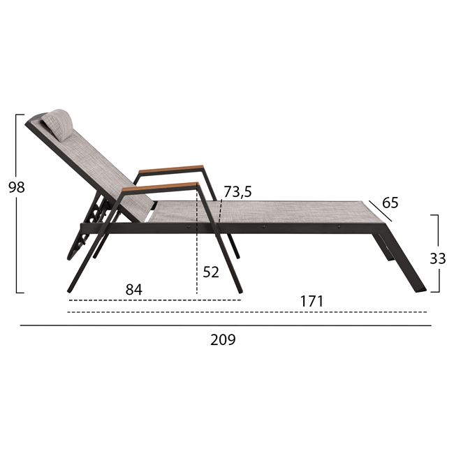 Ξαπλώστρα αλουμινίου textilene σε χρώμα γκρι 200x75,5x33,5