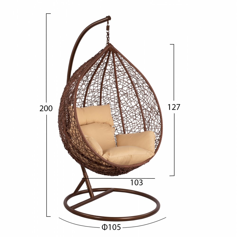 Κρεμαστή πολυθρόνα-φωλιά από μέταλλο-wicker σε καφέ χρώμα 105x73x120