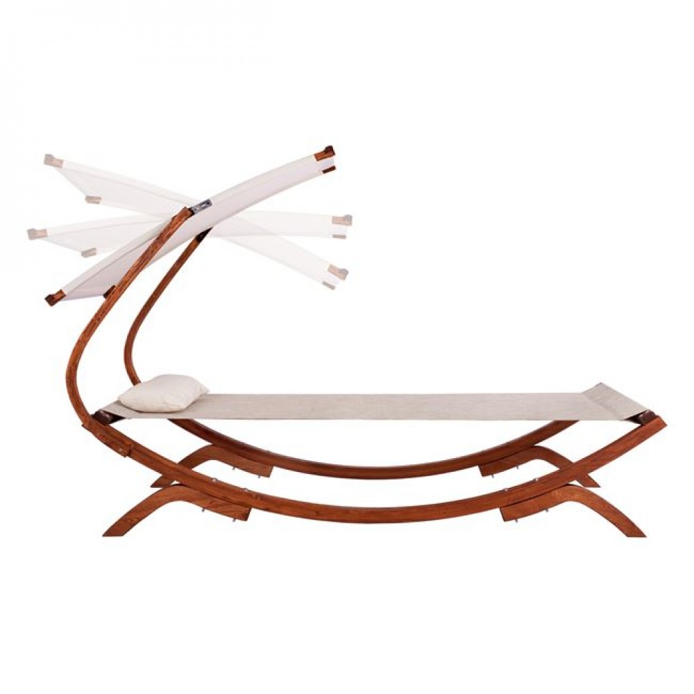 Ξαπλώστρα "COLBY" με σκίαστρο από ξύλο/textilene σε καρυδί/μπεζ χρώμα 105x221x162