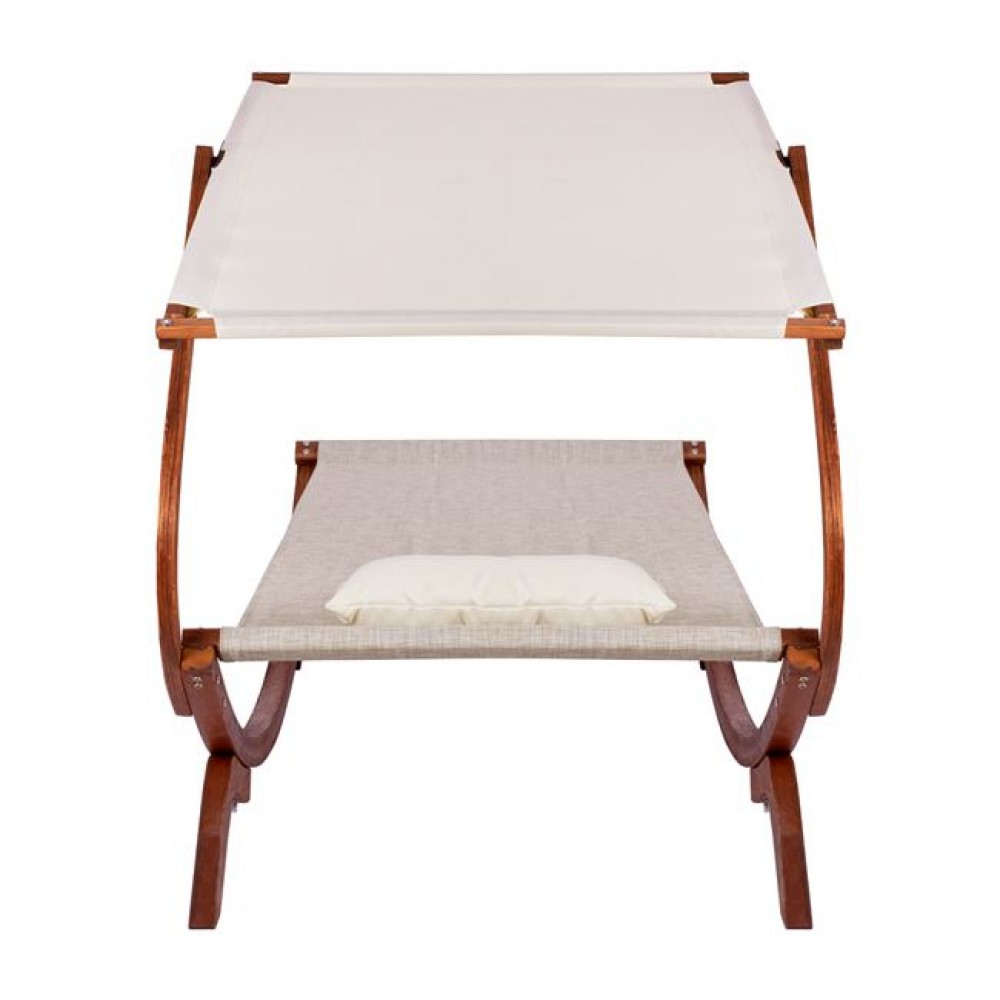 Ξαπλώστρα "COLBY" με σκίαστρο από ξύλο/textilene σε καρυδί/μπεζ χρώμα 105x221x162