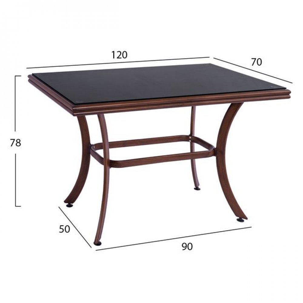 Τραπέζι "BAMBOO LOOK" από αλουμίνιο-τζάμι σε καφέ χρώμα 120x70x78