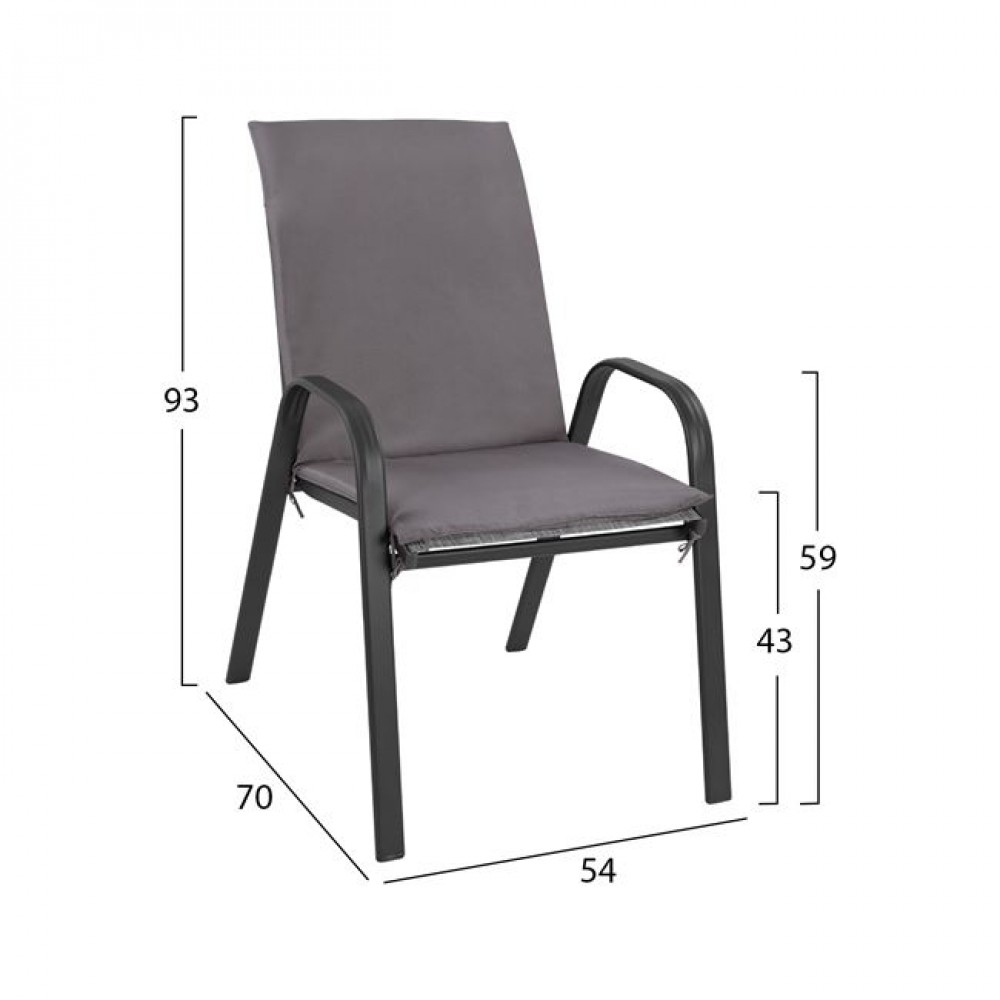 Πολυθρόνα "LEON" από μέταλλο/ύφασμα σε γκρι χρώμα 54x70x93