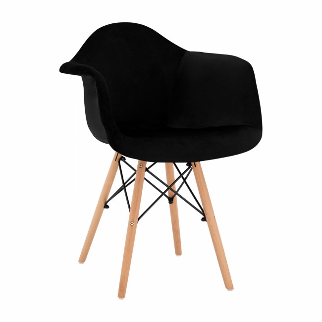 Πολυθρόνα "MIRTO" από βελούδο/ξύλο σε μαύρο χρώμα 62x62x80