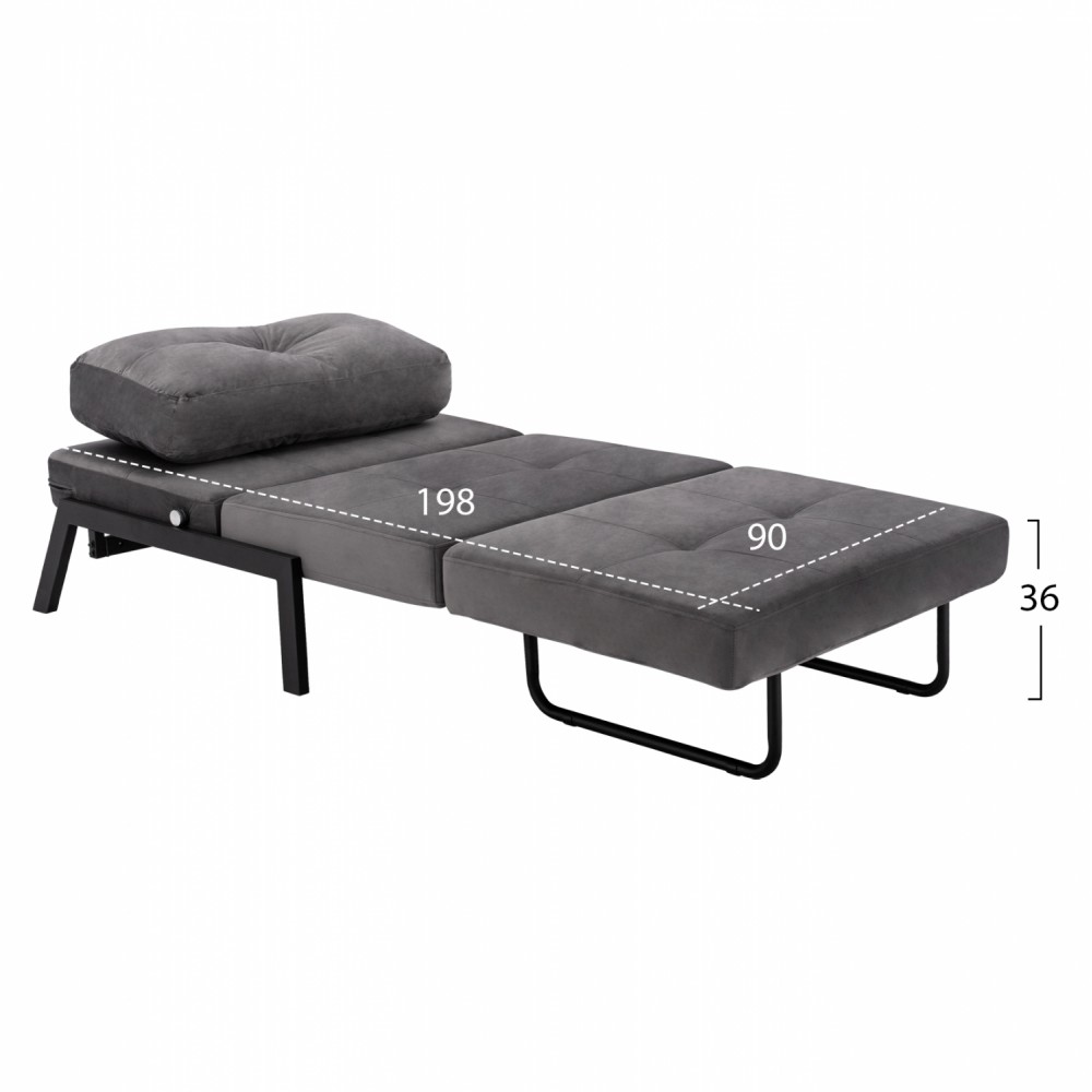 Πολυθρόνα κρεβάτι από βελούδο σε γκρι χρώμα 95x92x66