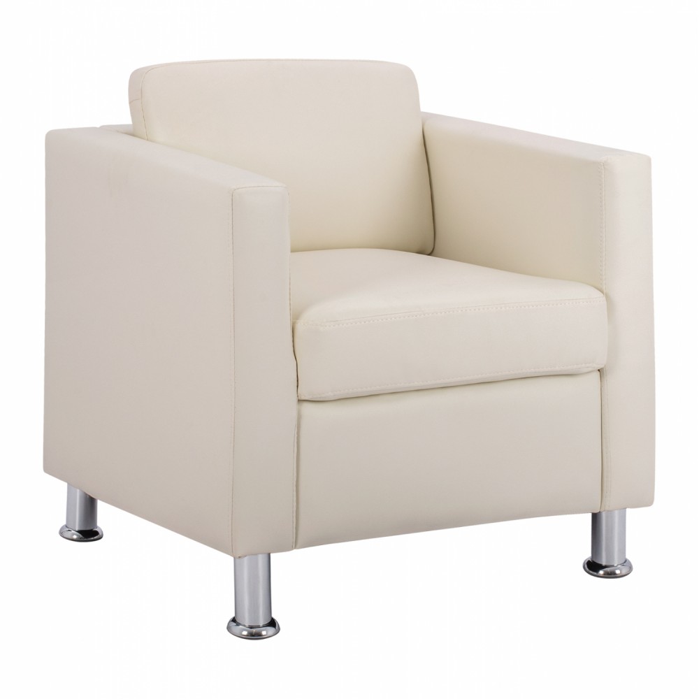 Πολυθρόνα "CUBO" από τεχνόδερμα/μέταλλο σε εκρού/ασημί χρώμα 69x70x74