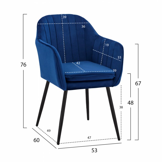 Πολυθρόνα "SAWYER" από βελούδο/μέταλλο σε μπλε/μαύρο χρώμα 53x60x76