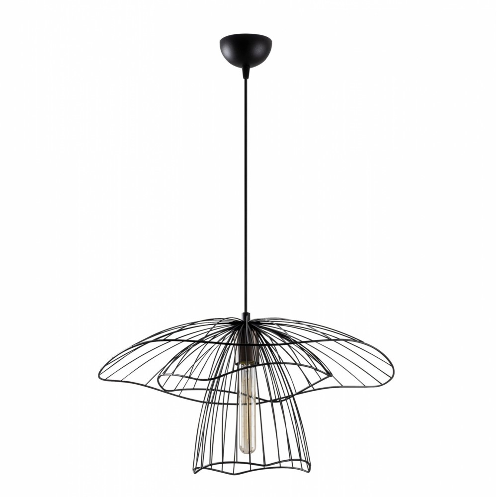 Φωτιστικό μονόφωτο κρεμαστό από μέταλλο σε χρώμα μαύρο Φ50x42-123