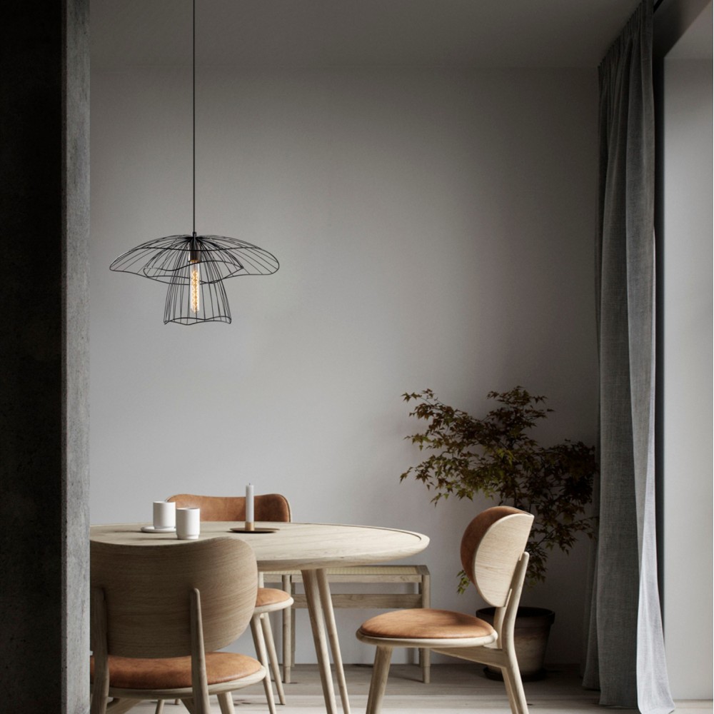 Φωτιστικό μονόφωτο κρεμαστό από μέταλλο σε χρώμα μαύρο Φ50x42-123