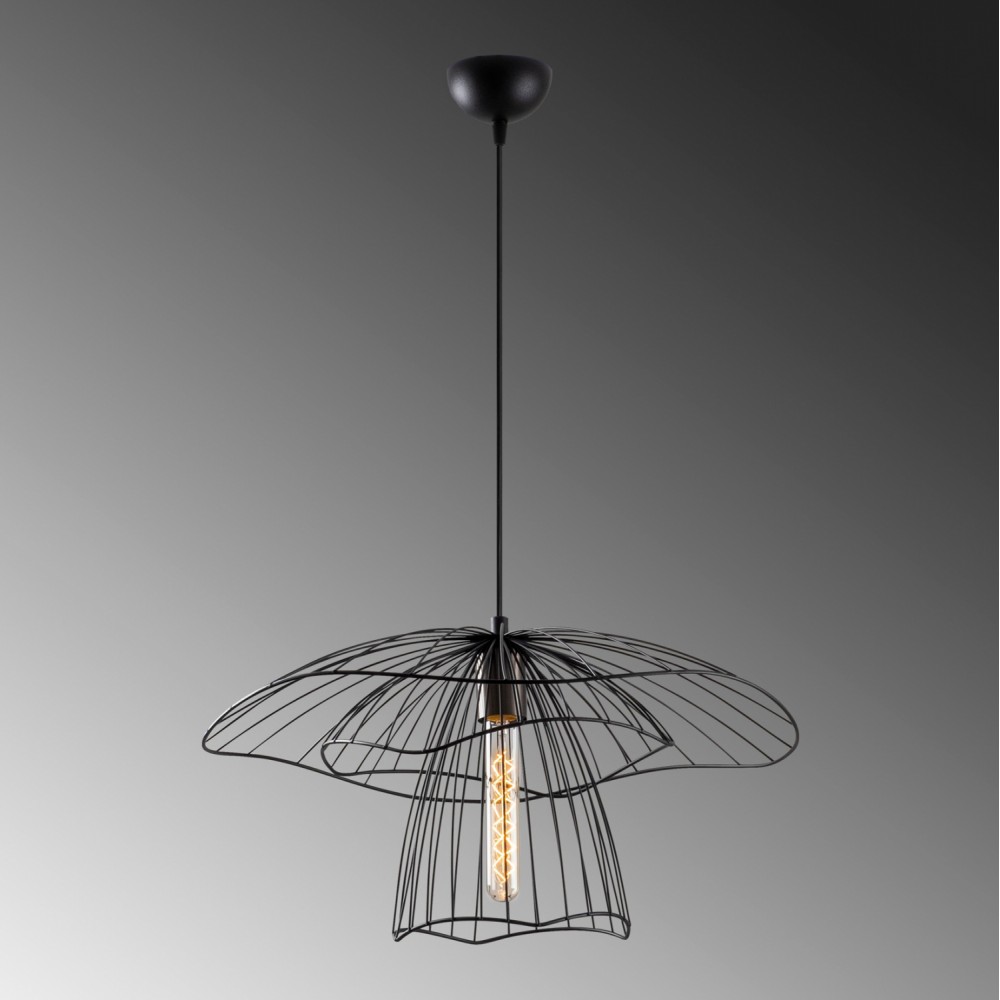 Φωτιστικό μονόφωτο κρεμαστό από μέταλλο σε χρώμα μαύρο Φ50x42-123