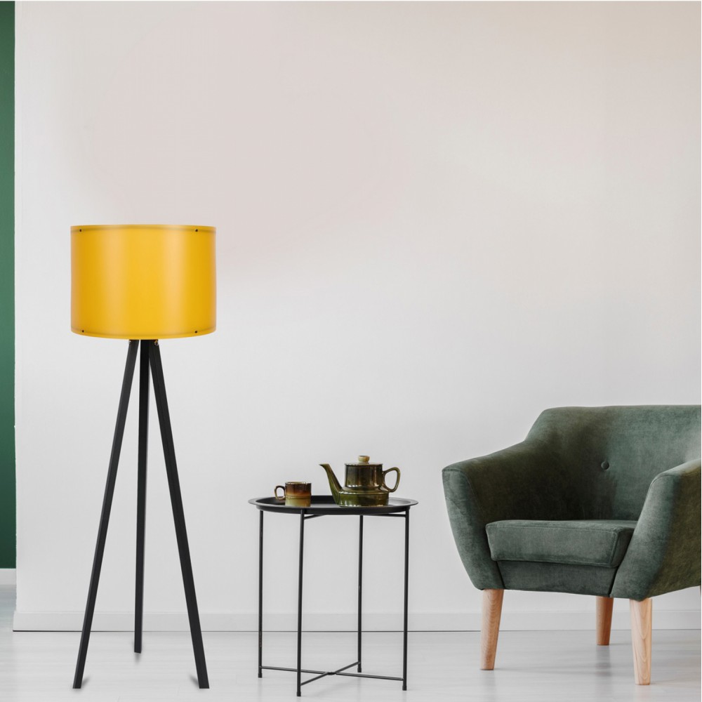 Φωτιστικό δαπέδου "CAGNEY" από MDF/PP σε μαύρο/κίτρινο χρώμα Ε27 Φ38x145