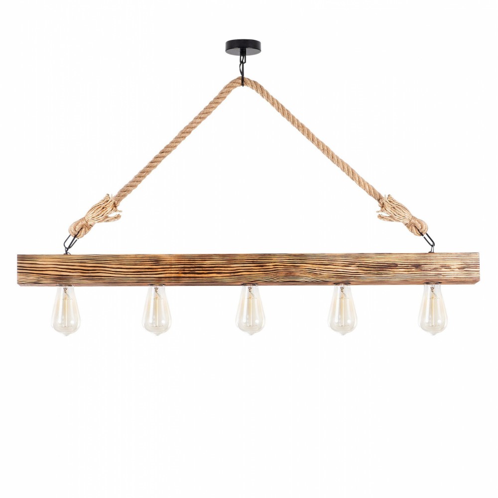 Φωτιστικό πεντάφωτο με σχοινί/ξύλο σε χρώμα φυσικό 100x7x53 E27