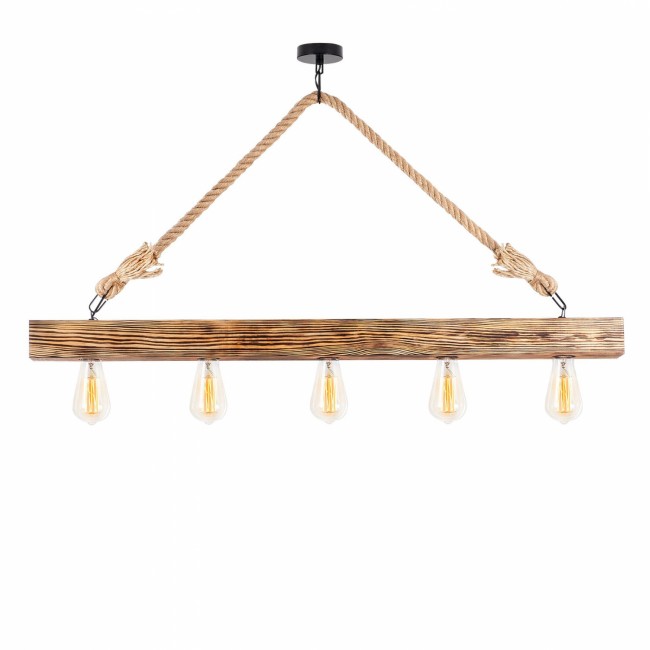 Φωτιστικό πεντάφωτο με σχοινί/ξύλο σε χρώμα φυσικό 100x7x53 E27