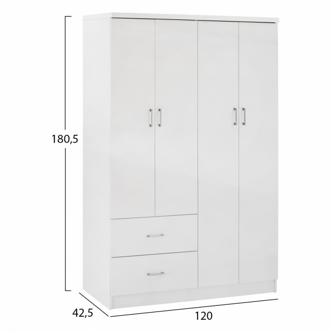 Ντουλάπα τετράφυλλη σε λευκό χρώμα 120x42.5x180.5