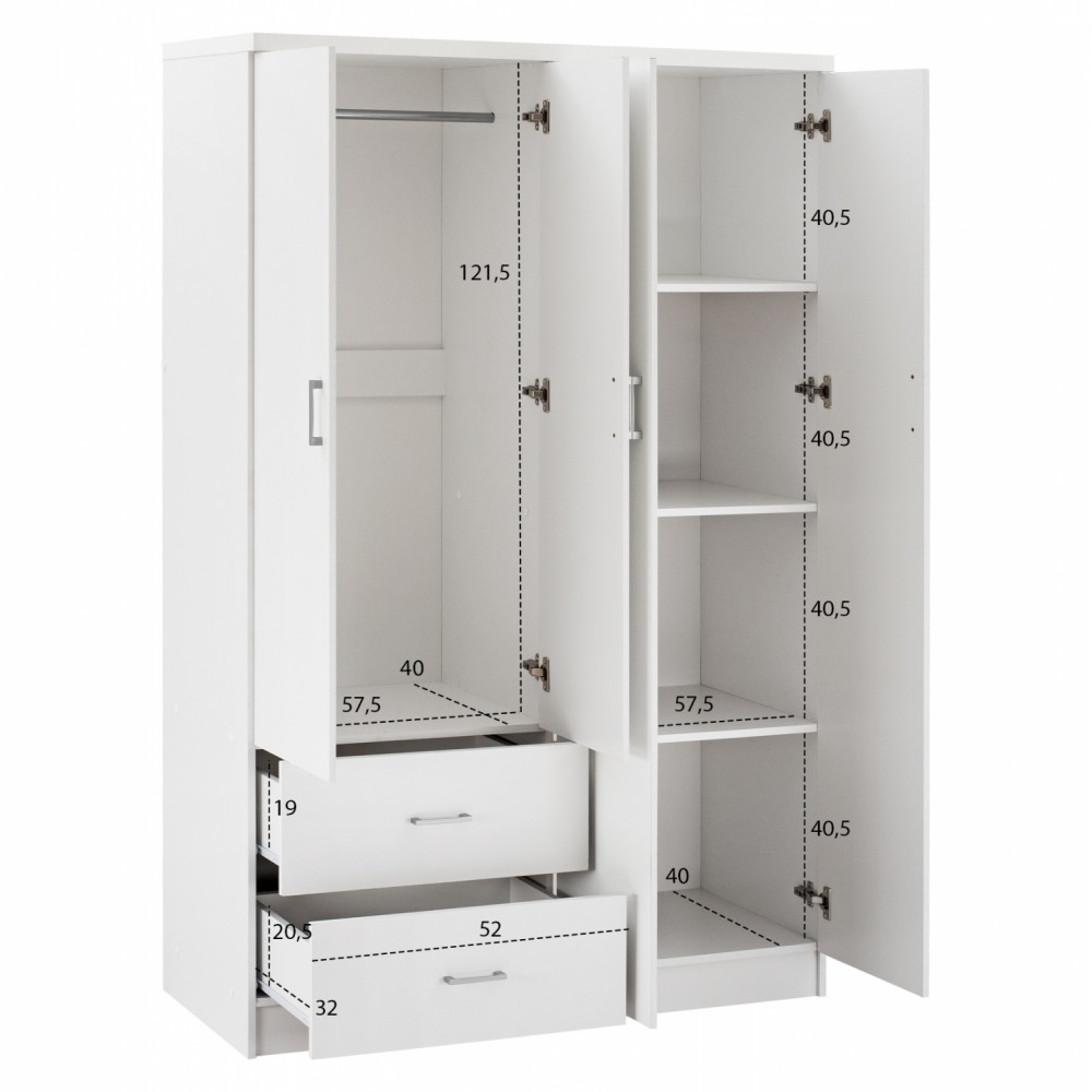 Ντουλάπα τετράφυλλη σε λευκό χρώμα 120x42.5x180.5