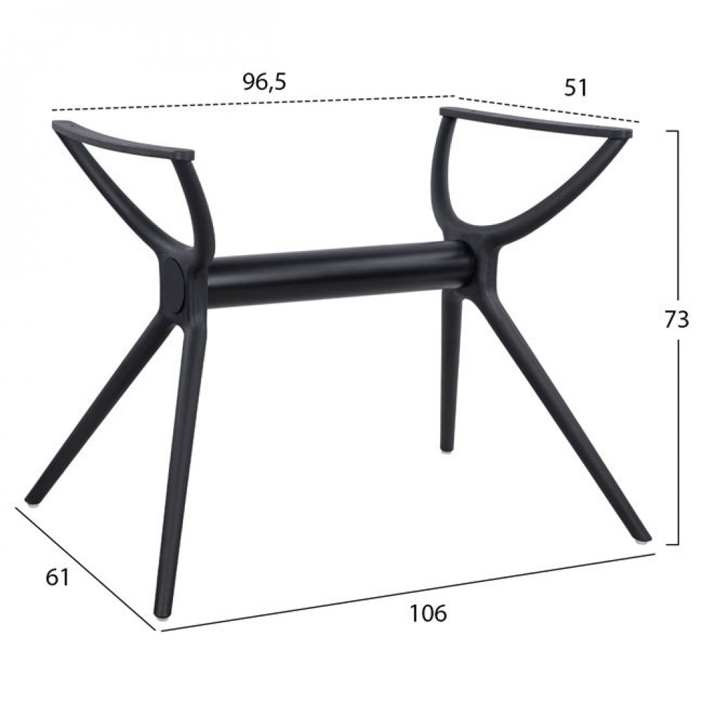 Βάση τραπεζιού από πολυπροπυλένιο σε μαύρο χρώμα 106x61x73