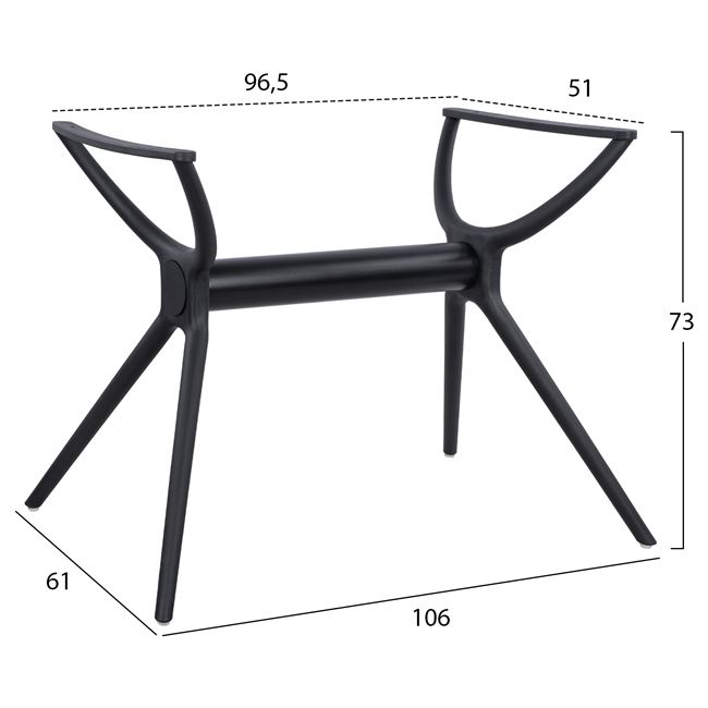Βάση τραπεζιού από πολυπροπυλένιο σε μαύρο χρώμα 106x61x73