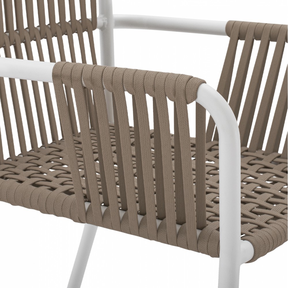 Πολυθρόνα από αλουμίνιο/σχοινί σε λευκό/καπουτσίνο χρώμα 56x58x85