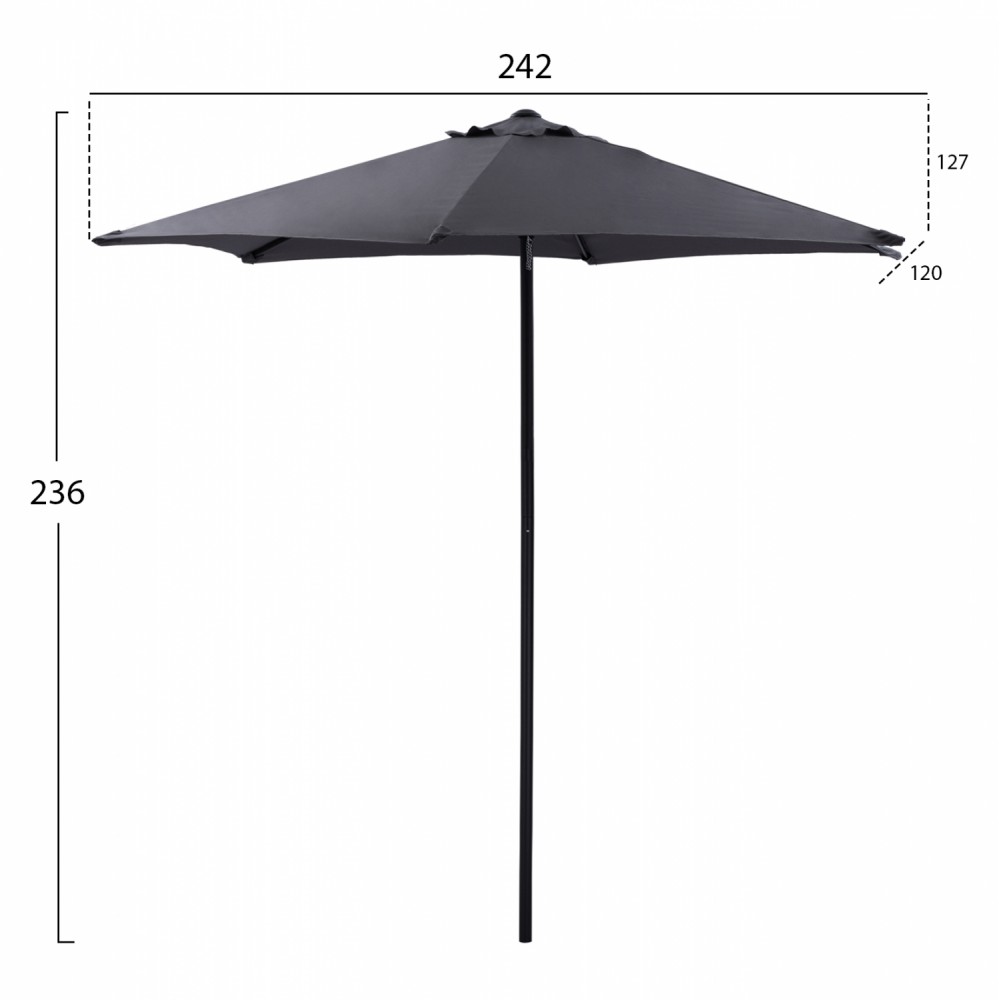 Ομπρέλα "KACEN" από αλουμίνιο/πολυεστέρα σε μαύρο/γκρι χρώμα Φ250x236