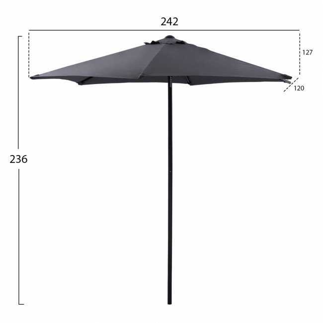 Ομπρέλα "KACEN" από αλουμίνιο/πολυεστέρα σε μαύρο/γκρι χρώμα Φ250x236