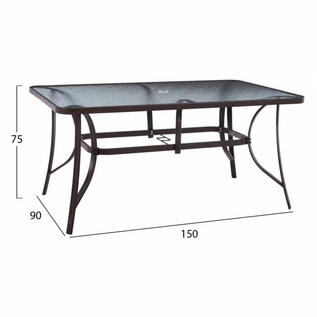 Τραπέζι "BRUNO" από μέταλλο/γυαλί σε καφέ χρώμα 150x90x75