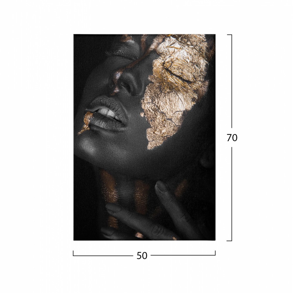 Πίνακας "GIRL WITH GOLD MAKEUP" σε καμβά σε χρώμα μαύρο/χρυσό 50x3x70