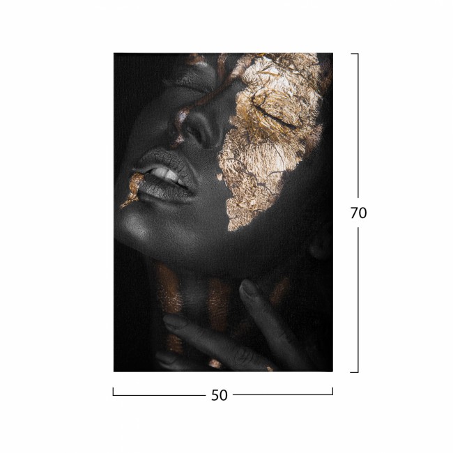 Πίνακας "GIRL WITH GOLD MAKEUP" σε καμβά σε χρώμα μαύρο/χρυσό 50x3x70