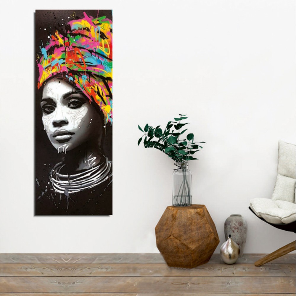 Πίνακας "ΚΟΡΙΤΣΙ ΜΕ ΤΟΥΡΜΠΑΝΙ" σε καμβά πολύχρωμος 80x3x30