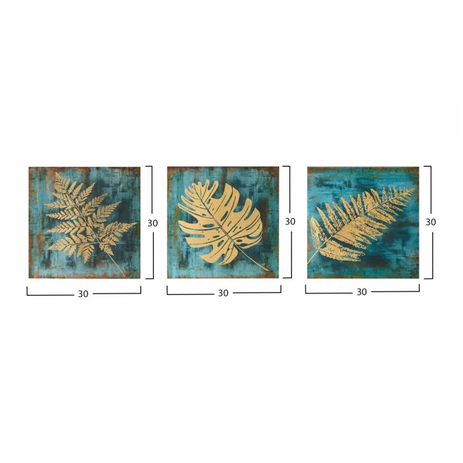 Πίνακας τρίπτυχος "GOLDEN TROPICAL LEAVES" σε καμβά πολύχρωμος 90x3x30