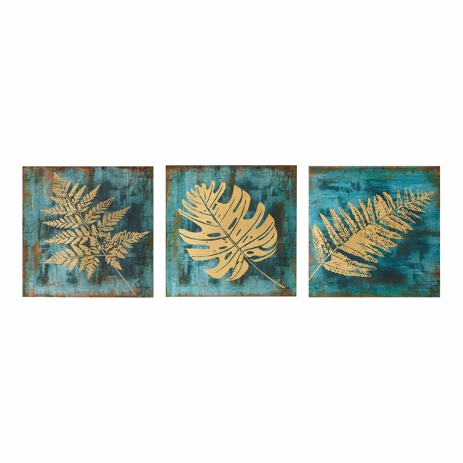 Πίνακας τρίπτυχος "GOLDEN TROPICAL LEAVES" σε καμβά πολύχρωμος 90x3x30