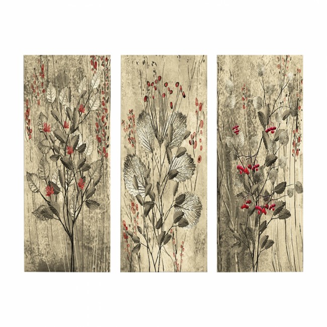 Πίνακας τρίπτυχος "RED FLOWERS AND BERRIES" από mdf πολύχρωμος 60x3x50