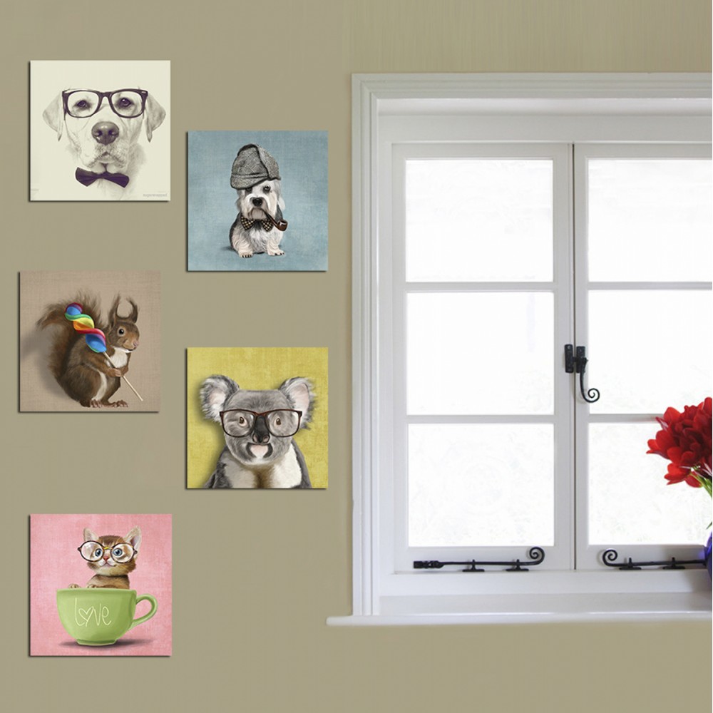 Πίνακας πεντάπτυχος "CLEVER PETS" από mdf πολύχρωμος 75x3x15