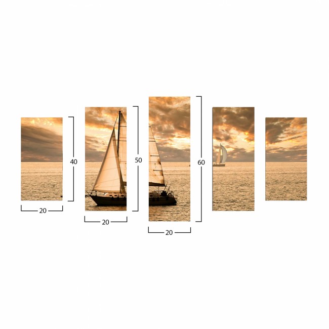 Πίνακας πεντάπτυχος "SUNSET SAILING" από mdf πολύχρωμος 100x60