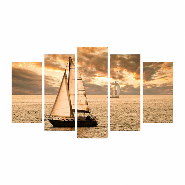 Πίνακας πεντάπτυχος "SUNSET SAILING" από mdf πολύχρωμος 100x60