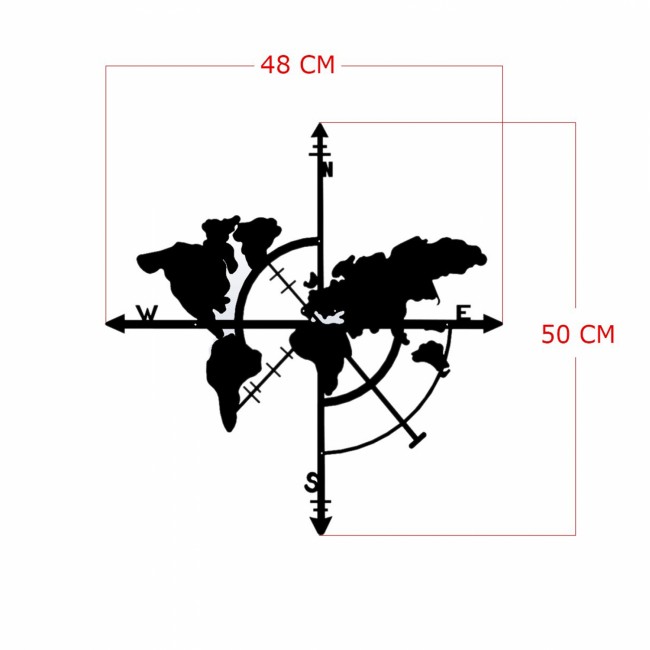 Διακοσμητικό τοίχου "ΠΑΓΚΟΣΜΙΟΣ ΧΑΡΤΗΣ" από μέταλλο σε χρώμα μαύρο 48x50