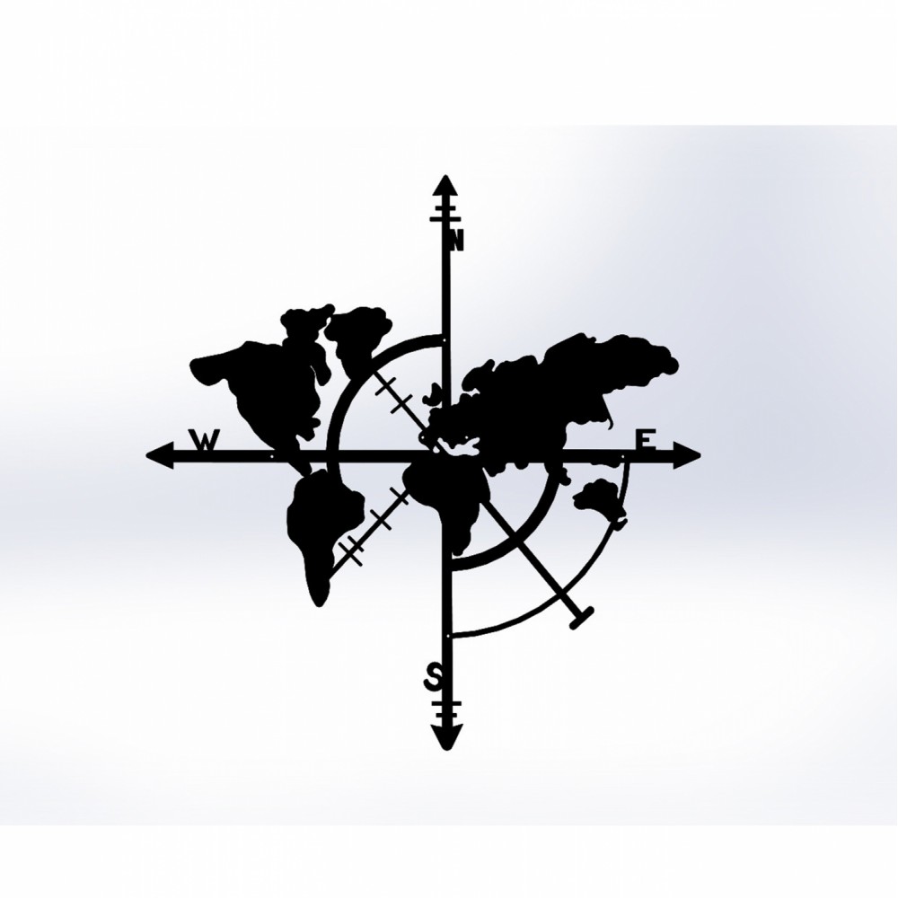 Διακοσμητικό τοίχου "ΠΑΓΚΟΣΜΙΟΣ ΧΑΡΤΗΣ" από μέταλλο σε χρώμα μαύρο 48x50