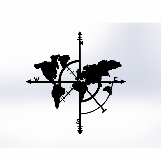 Διακοσμητικό τοίχου "ΠΑΓΚΟΣΜΙΟΣ ΧΑΡΤΗΣ" από μέταλλο σε χρώμα μαύρο 48x50