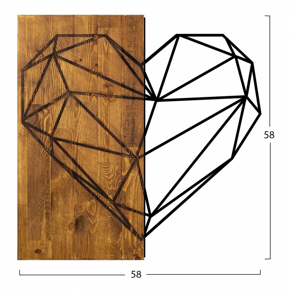 Διακοσμητικό τοίχου "ΚΑΡΔΙΑ" από ξύλο/μέταλλο σε χρώμα καρυδί/μαύρο 58x58