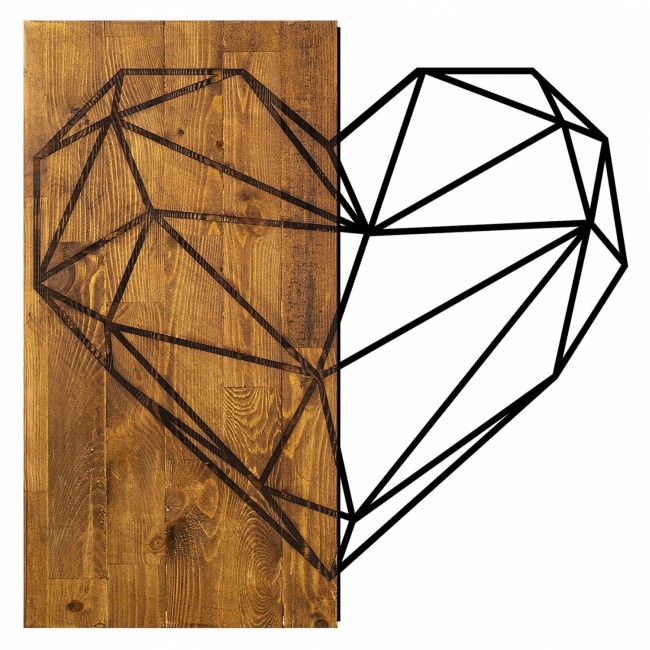 Διακοσμητικό τοίχου "ΚΑΡΔΙΑ" από ξύλο/μέταλλο σε χρώμα καρυδί/μαύρο 58x58