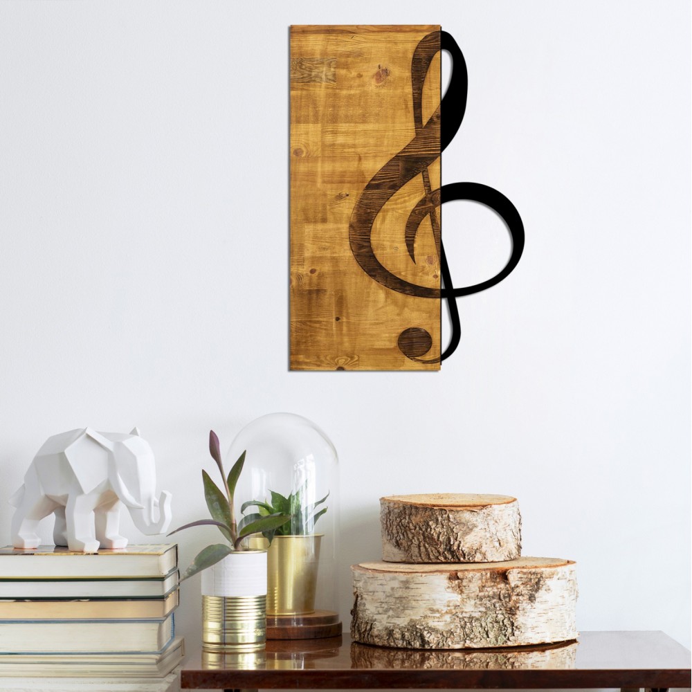 Διακοσμητικό τοίχου "ΚΛΕΙΔΙ ΤΟΥ ΣΟΛ" από ξύλο/μέταλλο σε χρώμα καρυδί/μαύρο 39x58