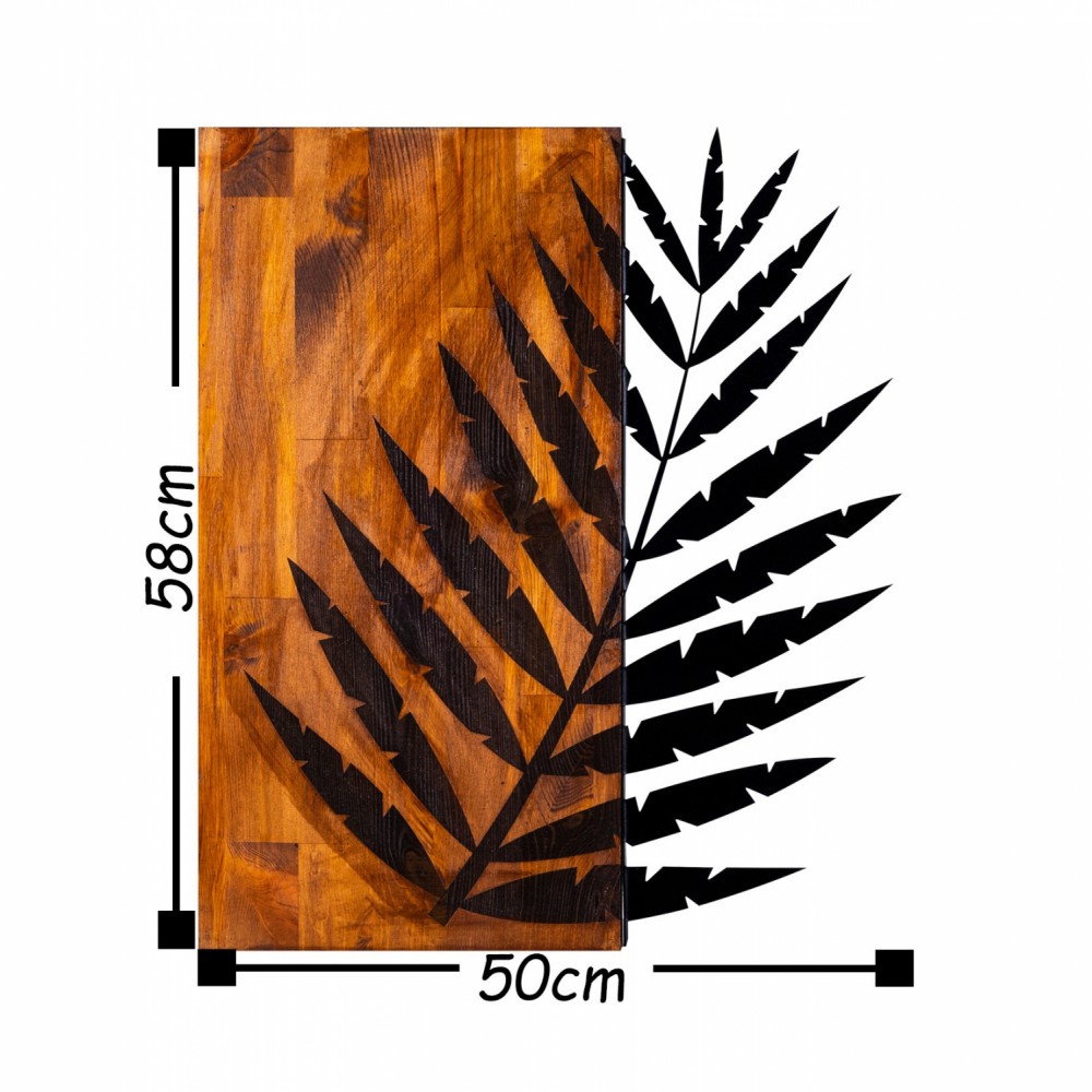 Διακοσμητικό τοίχου "ΦΥΛΛΟ" από μέταλλο/ξύλο σε χρώμα φυσικό/μαύρο 50x58