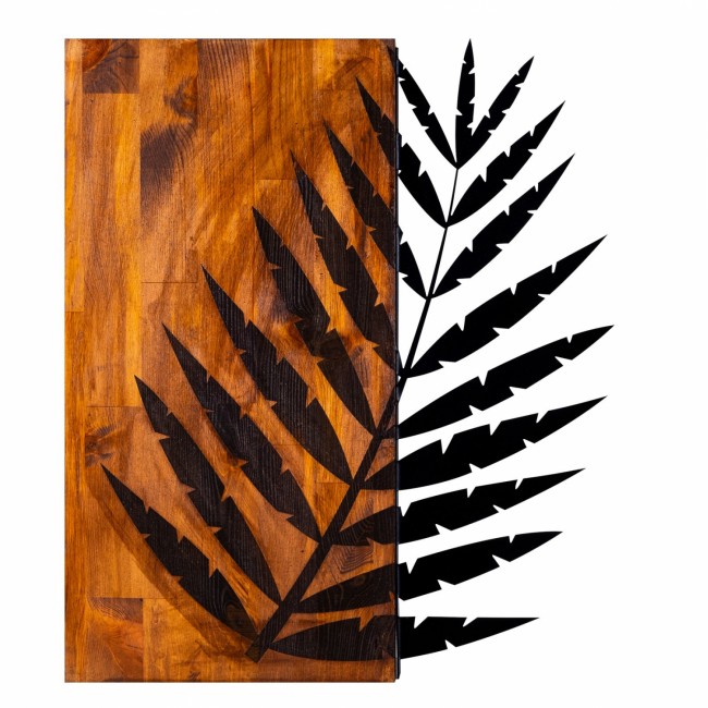 Διακοσμητικό τοίχου "ΦΥΛΛΟ" από μέταλλο/ξύλο σε χρώμα φυσικό/μαύρο 50x58