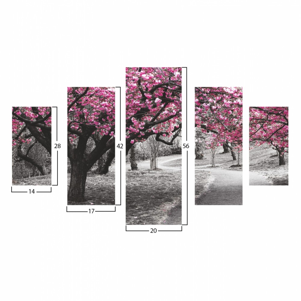 Πίνακας πεντάπτυχος "BLOOMING TREE" από mdf πολύχρωμος 82x56