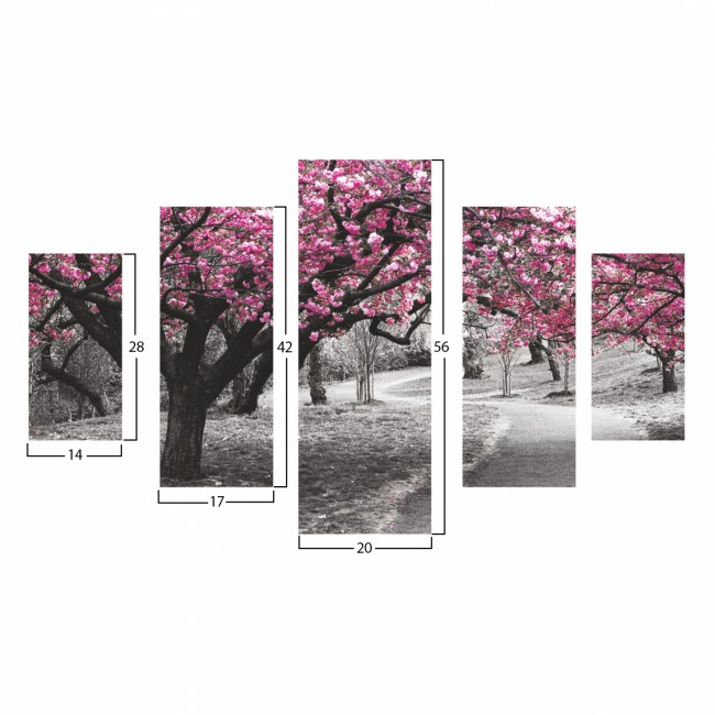 Πίνακας πεντάπτυχος "BLOOMING TREE" από mdf πολύχρωμος 82x56