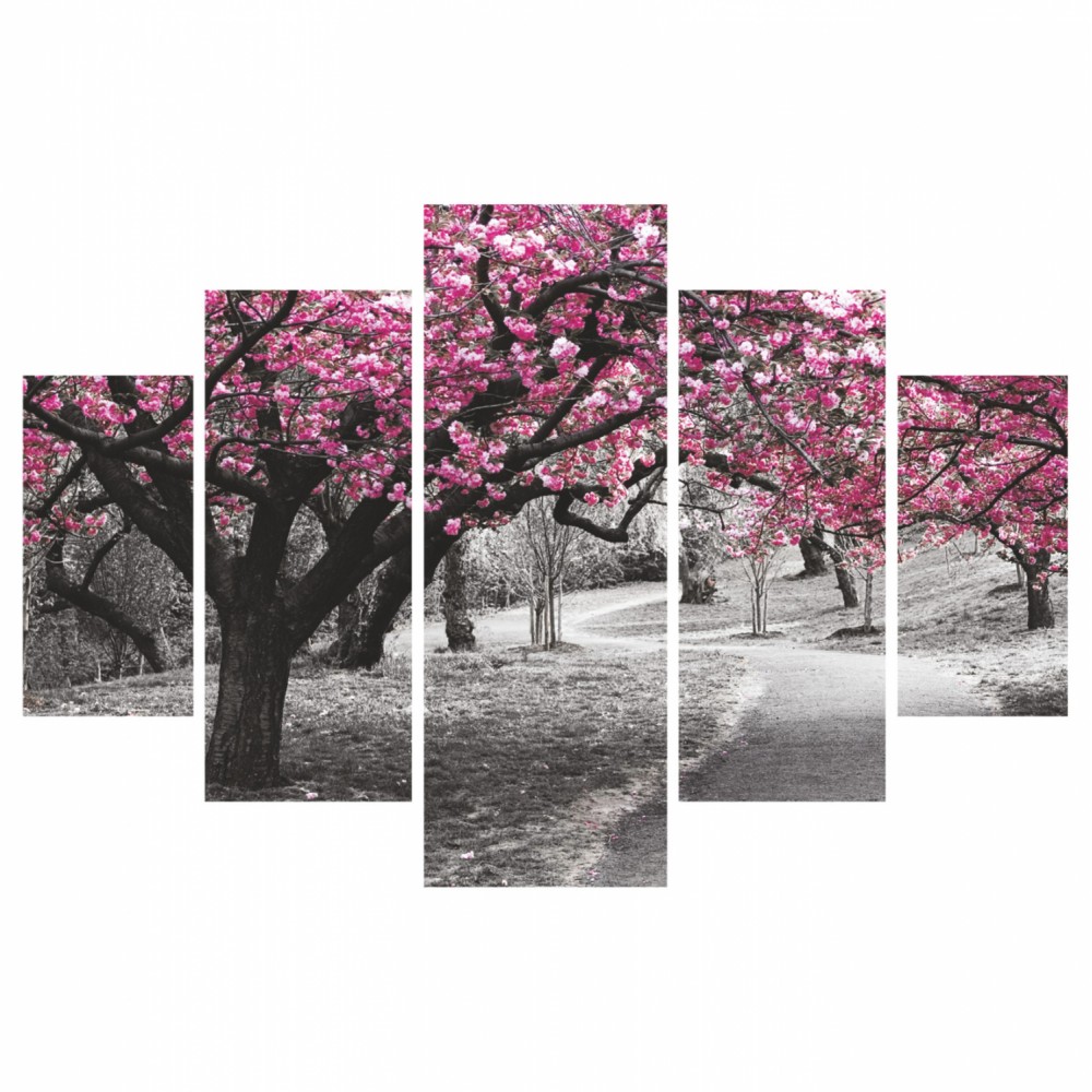 Πίνακας πεντάπτυχος "BLOOMING TREE" από mdf πολύχρωμος 82x56