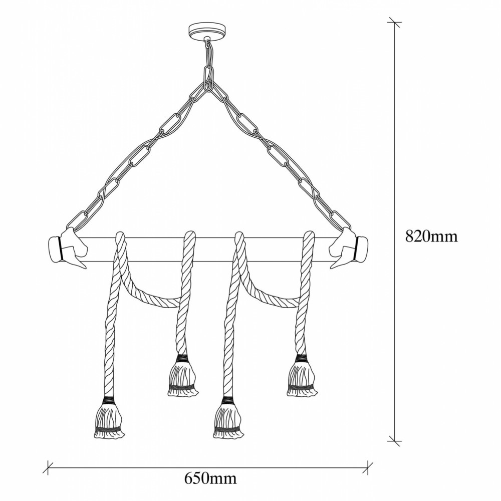 Φωτιστικό τετράφωτο από ξύλο/σχοινί σε χρώμα φυσικό 65x8x82