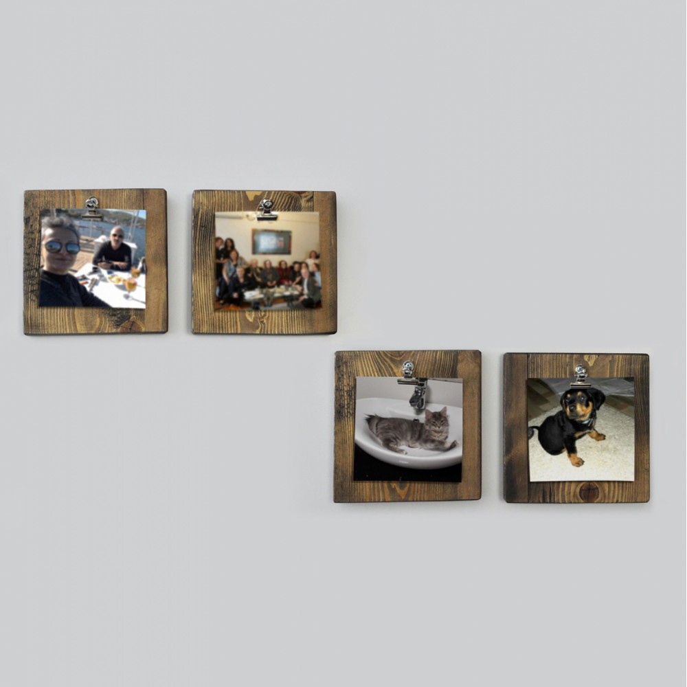 Σετ κάδρα από ξύλο πεύκου σε χρώμα φυσικό 14x1,6x14