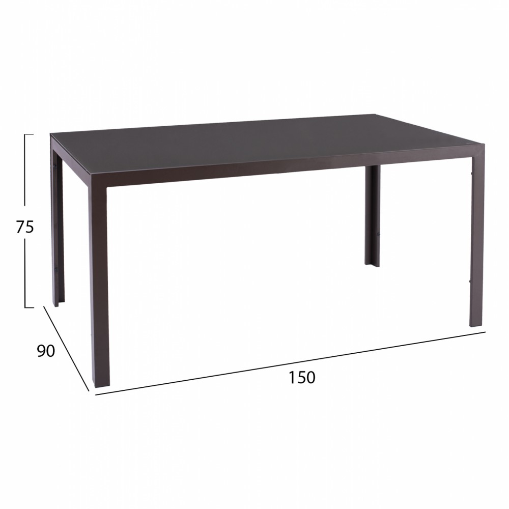 Τραπέζι "OFER" από μέταλλο/γυαλί σε καφέ χρώμα 150x90x75