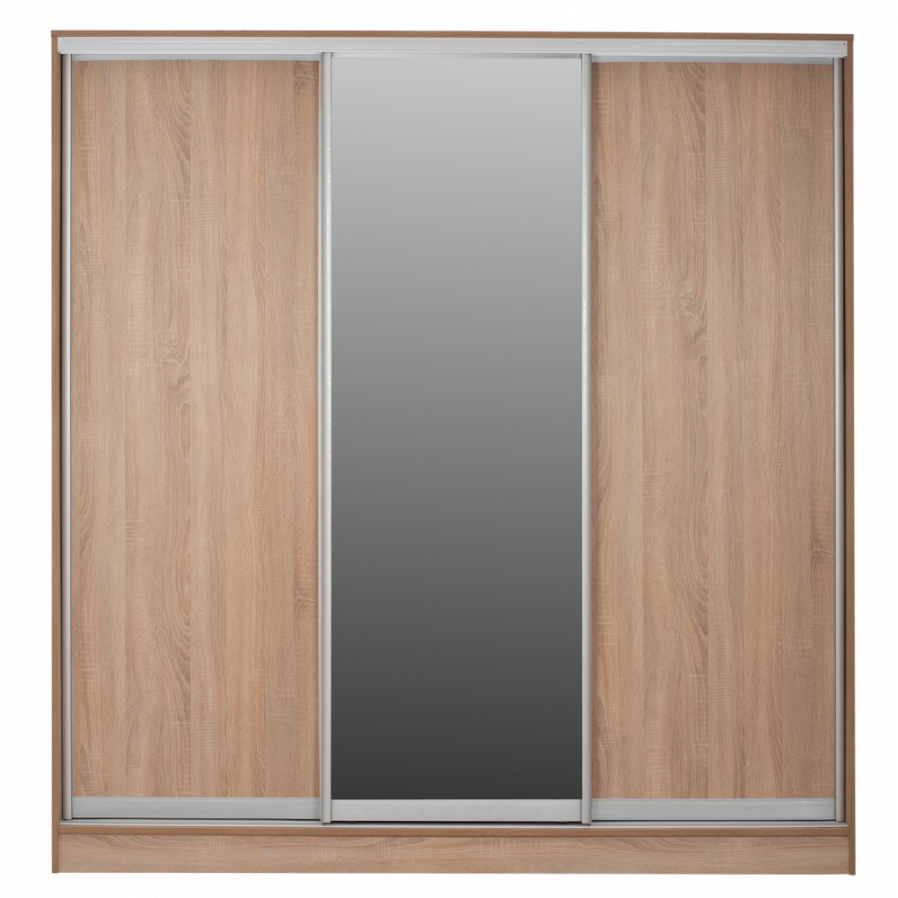 Ντουλάπα τρίφυλλη συρόμενη με καθρέφτη σε sonoma χρώμα 200x60x210