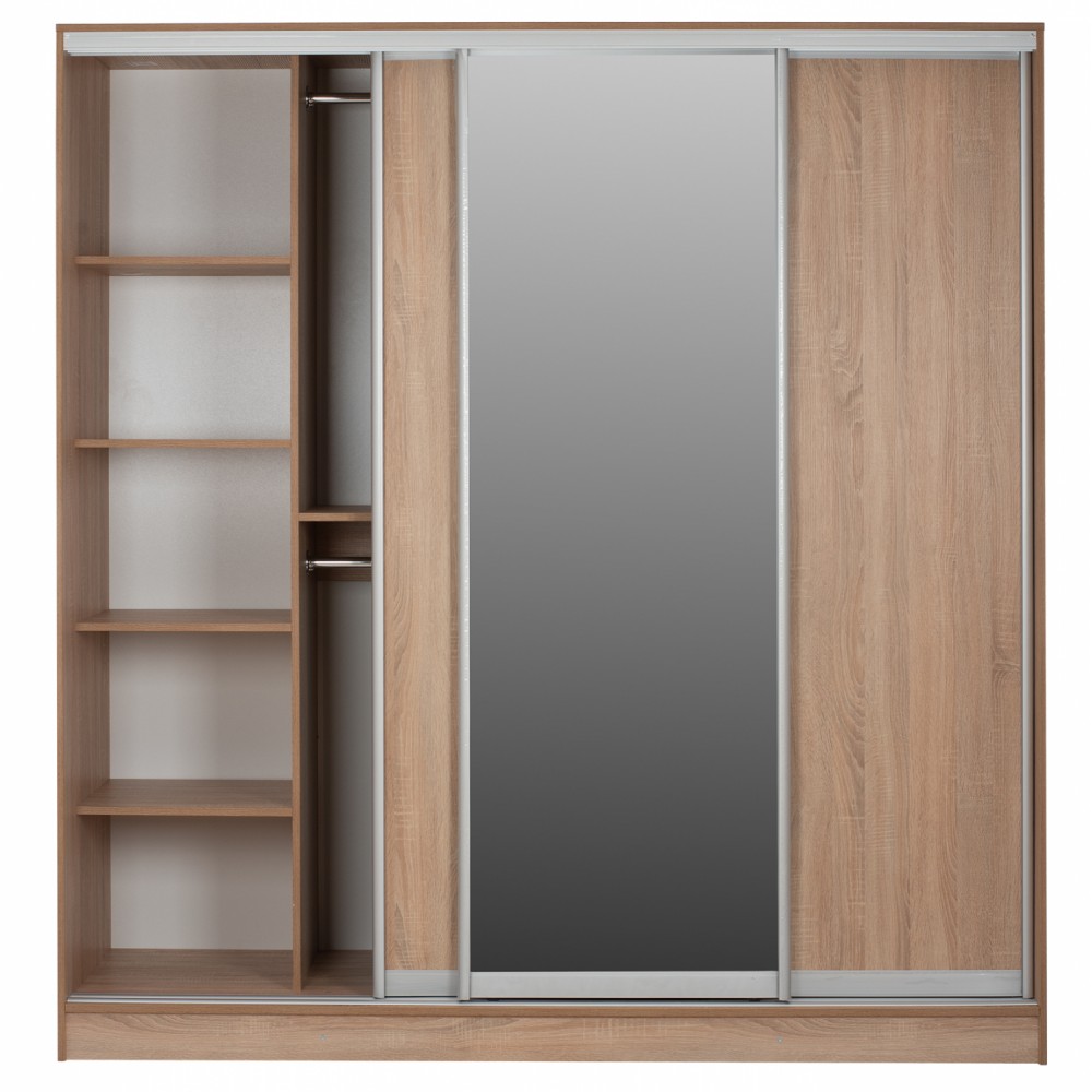 Ντουλάπα τρίφυλλη συρόμενη με καθρέφτη σε sonoma χρώμα 200x60x210